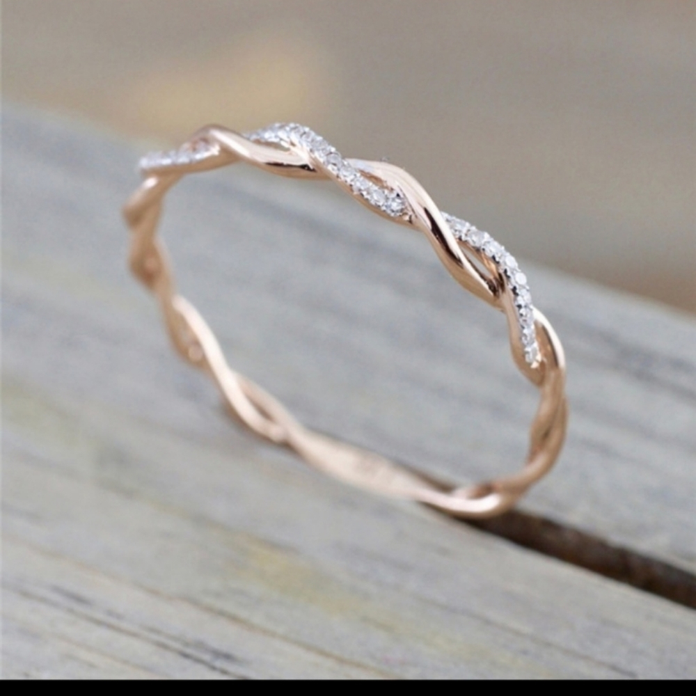 Dainty Gold & Rhinestone Twist Ring - Picture 2 of 3